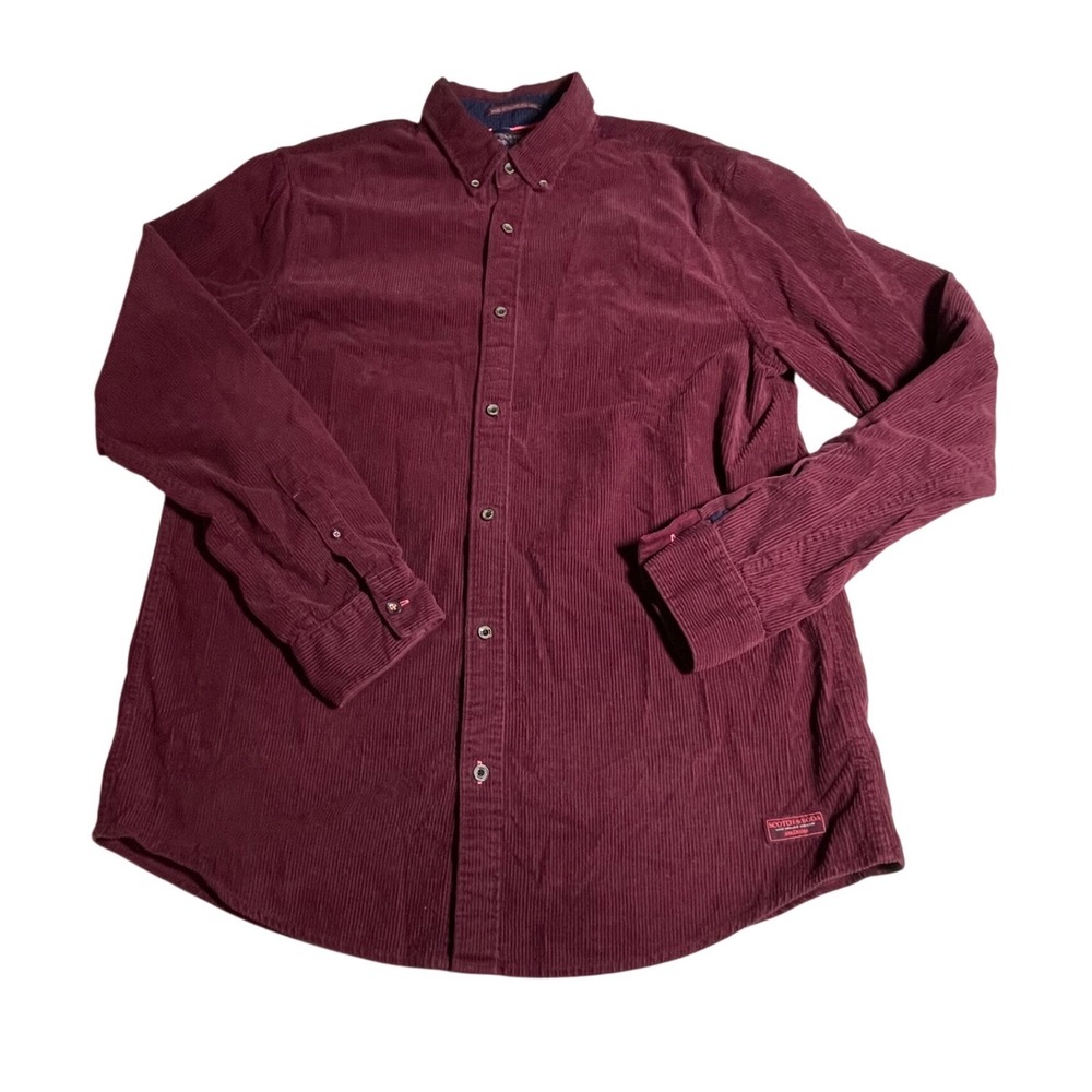 Scotch Soda Corduroy Button Down Shirt Burgundy Men's‎ Regular Fit Size L